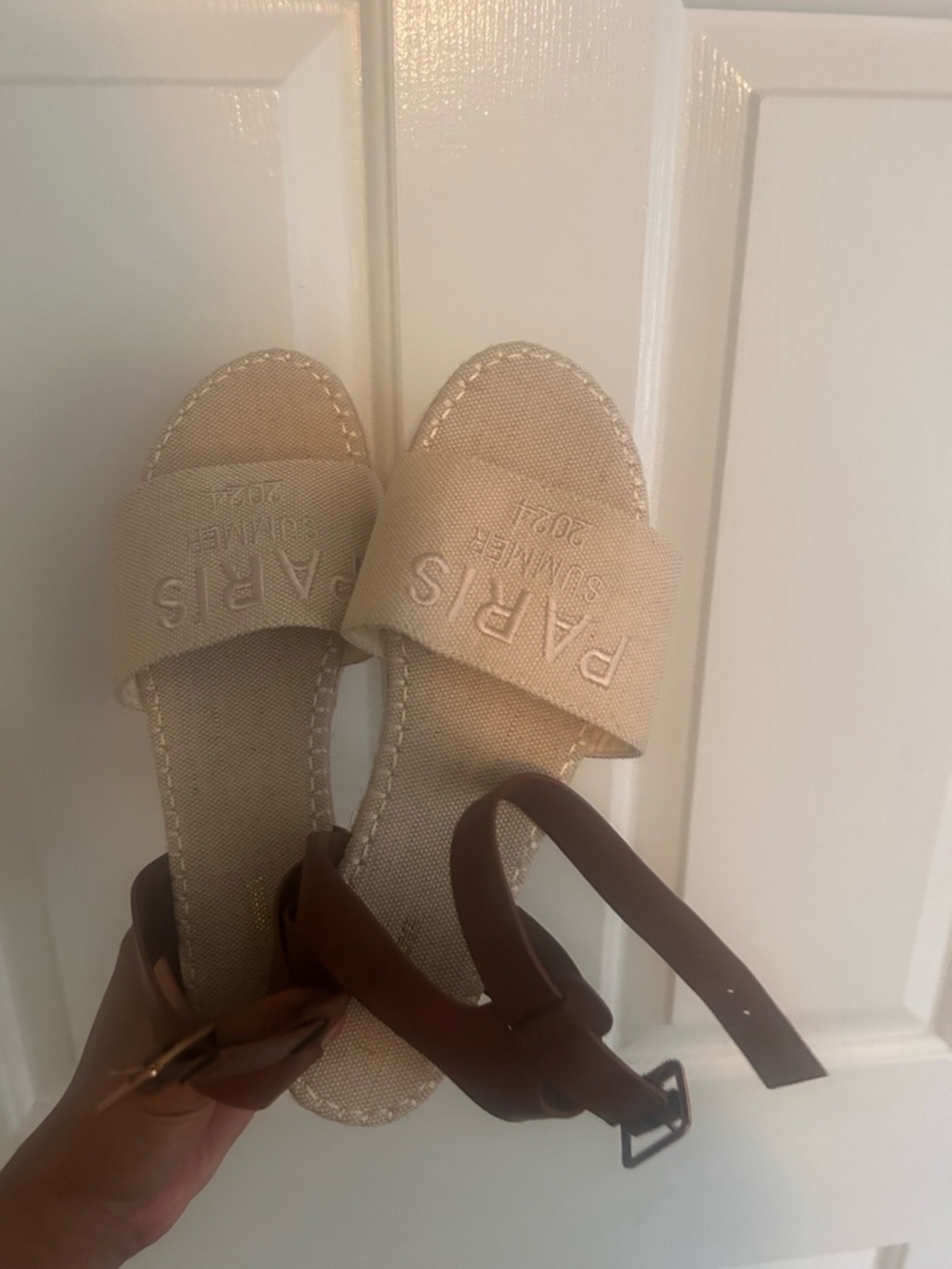 Beige and Brown Women's Slide Sandals